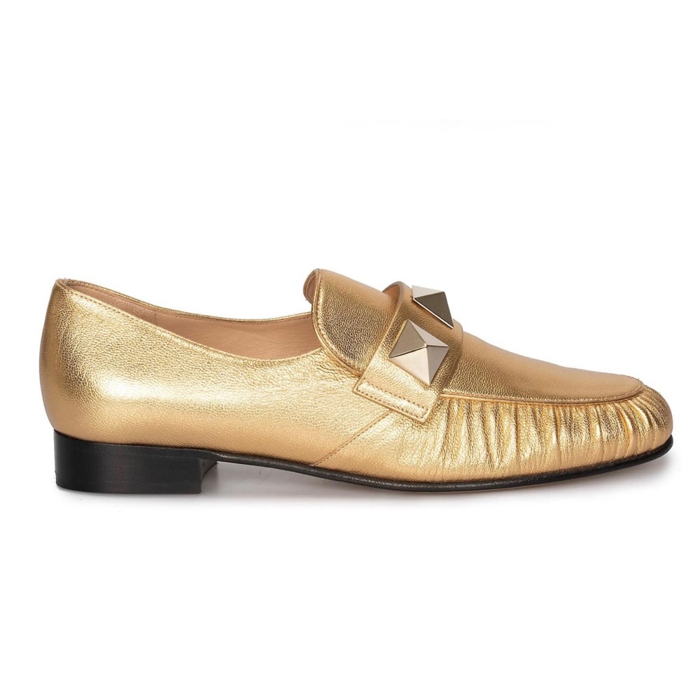 VALENTINO GARAVANI Rockstud Metallic Gold Loafers